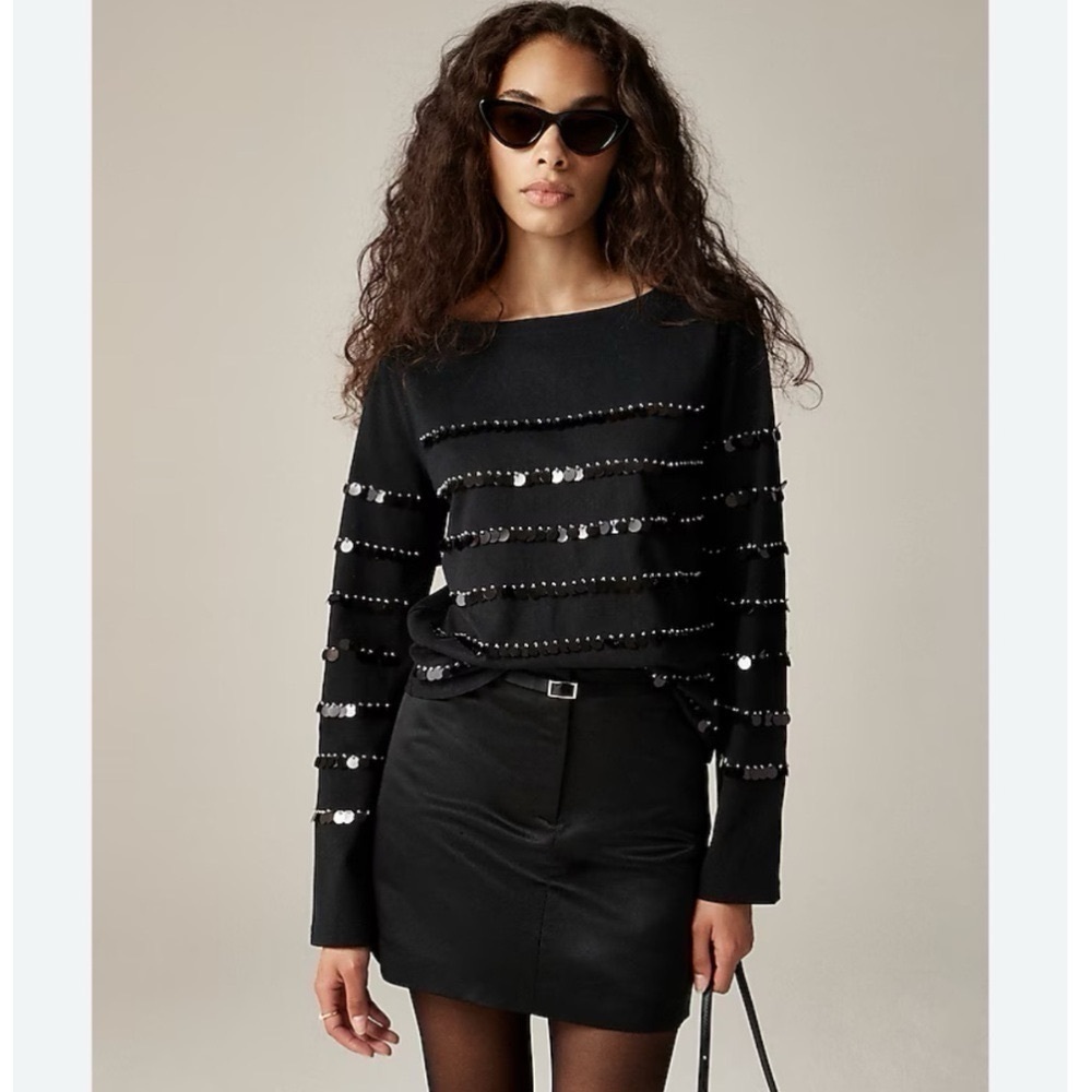 NEW J.Crew Women’s Heavy Jersey Long-Sleeve T-shirt With Paillette Embellishment